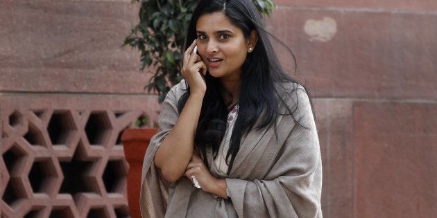 Kannada actress and Congress leader Ramya at Parliament House.