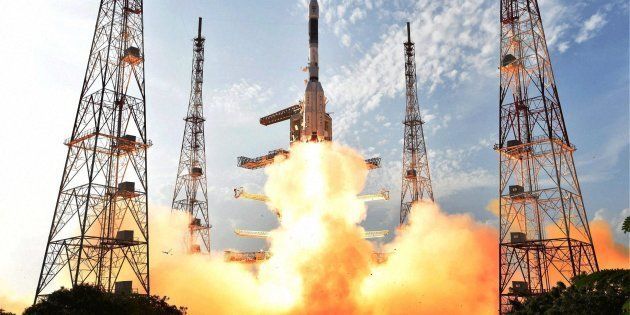 ISRO's GSLV-F05 carrying INSAT-3DR takes off from Satish Dhawan Space Centre in Sriharikota on Thursday.