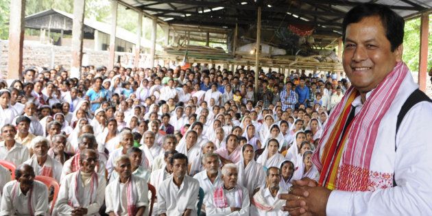 File photo os Assam Chief Minister Sarbananda Sonowal at Mishing village in Majuli, India.