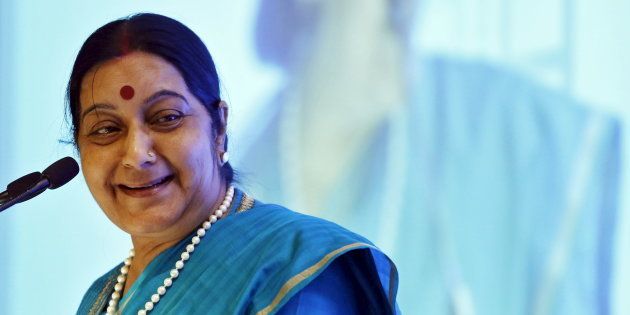 India's Foreign Minister Sushma Swaraj at the India Africa business forum in New Delhi.