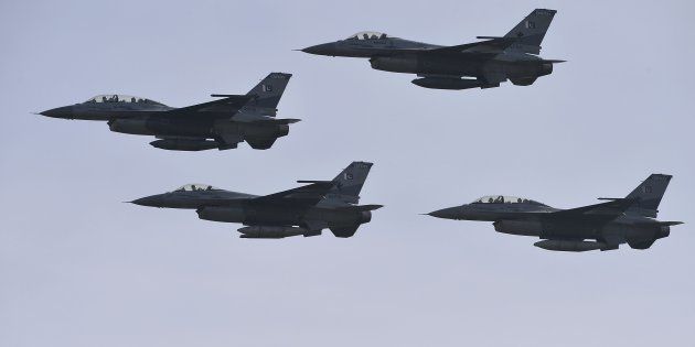 Pakistani F-16 fighter jets fly past during the Pakistan Day military parade in Islamabad on March 23, 2016.