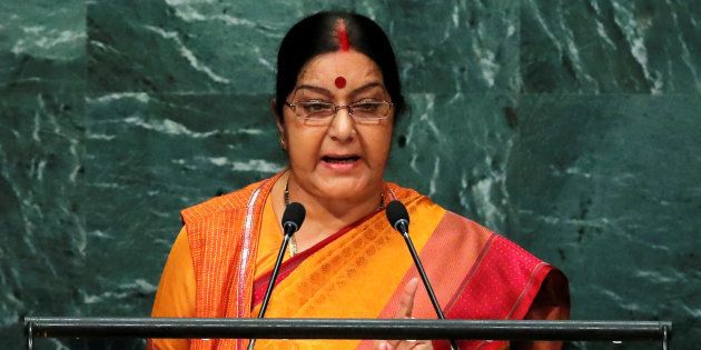 India's Minister of External Affairs Sushma Swaraj addresses the United Nations General Assembly in the Manhattan borough of New York, U.S., September 26, 2016. REUTERS/Brendan McDermid