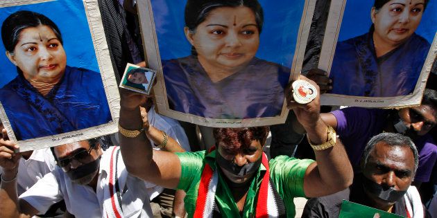 Supporters of J. Jayalalithaa, chief minister of Tamil Nadu and chief of the AIADMK party in September 2014. REUTERS/Babu
