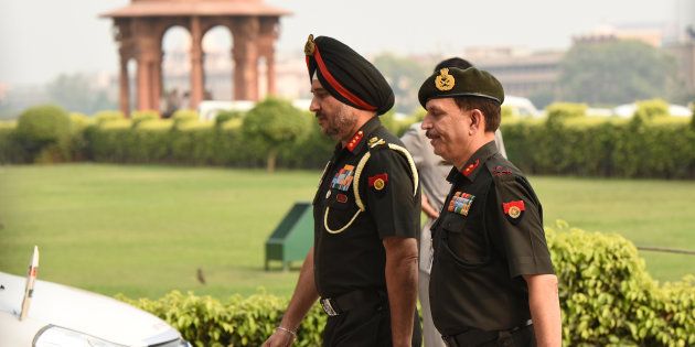 Director General Military Operations (DGMO) Ranbir Singh arrives to attend an all-party meeting, following Indian army's surgical strikes along the LoC on Wednesday night, on September 29, 2016 in New Delhi, India.
