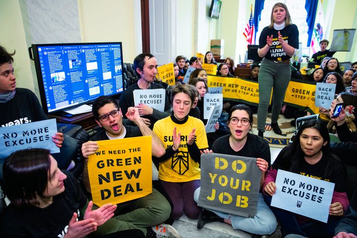 Activists with the Sunrise Movement, a grassroots youth-focused climate justice group, repeatedly occupied Democratic leaders' offices over the past month to demand a Green New Deal.