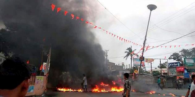 A scene after a communal tension broke out in Bhadrak, Odisha on Friday