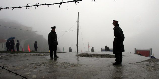 Chinese soldiers guard the Nathu La mountain pass, between Tibet and Sikkim.
