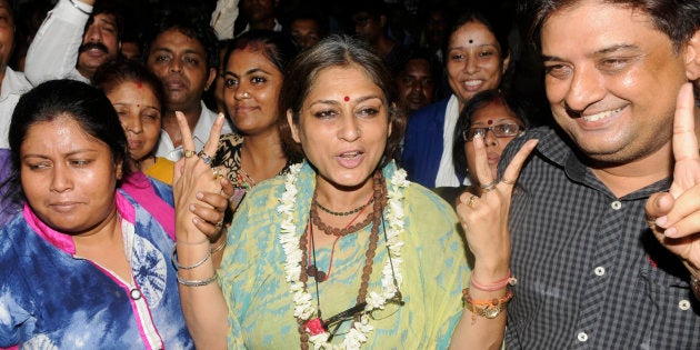 KOLKATA, INDIA - MAY 26: BJP leader & MP Rupa Ganguly gets bail after spending one night in custody in connection with BJP's yesterday Lalbazar March at Bankshal Court in Kolkata, India, on Friday, May 26, 2017. (Photo by Samir Jana/Hindustan Times via Getty Images)