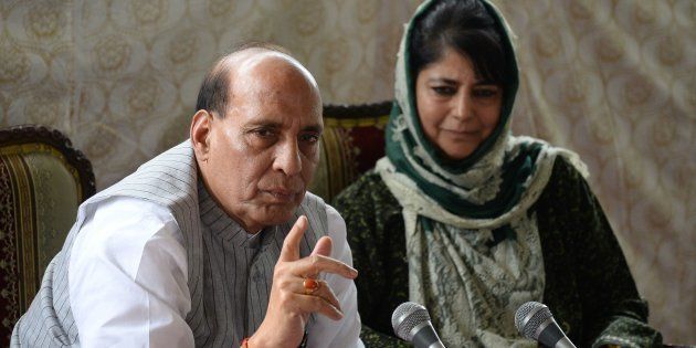 Indian home minister Rajnath Singh addresses a joint press conference with chief minister of Jammu and Kashmir Mehbooba Mufti.