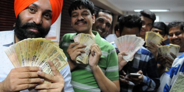 People in queue at an ATM for deposit their 500 and 1000 rupee notes at Phase 7 on November 8, 2016 in Mohali, India.