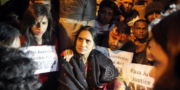 The mother of a Delhi gang-rape victim, named 'Nirbhaya' by the media, attends a rally held to protest the release of a juvenile rapist in New Delhi on December 21, 2015.