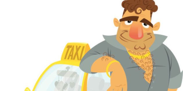 Cartoon Taxi driver funny character with his yellow cab