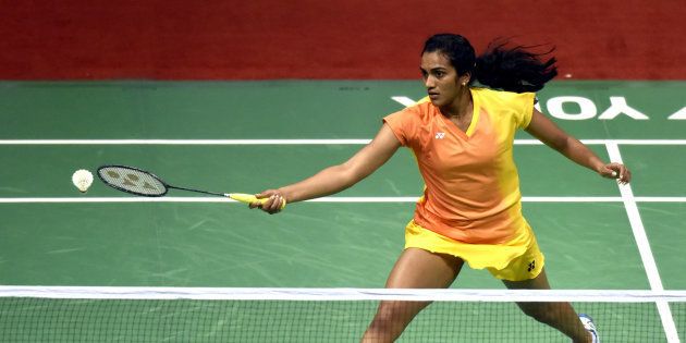 PV Sindhu action against Bae Yeon JU of Korea during the India Open Badminton quarter final.