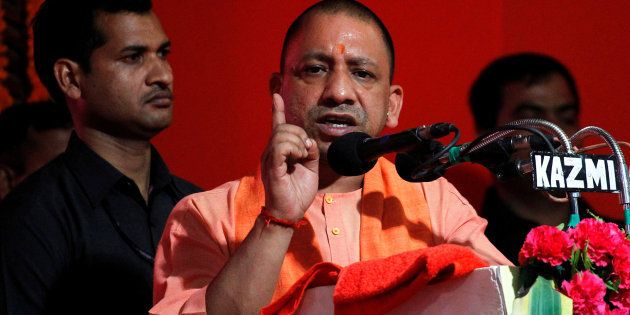 Yogi Adityanath, Chief Minister of India's most populous state of Uttar Pradesh, addresses the audience after inaugurating power projects in Allahabad, India, June 4, 2017. REUTERS/Jitendra Prakash