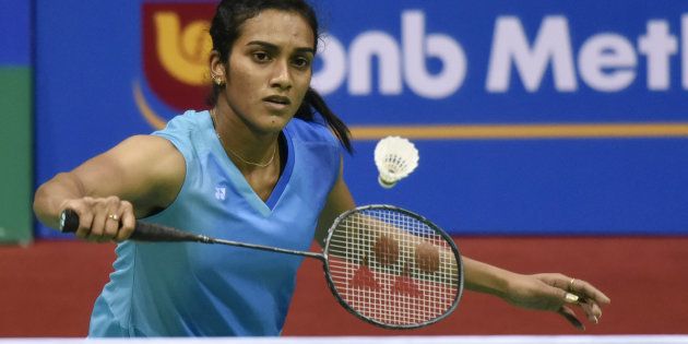 Indian shuttler PV Sindhu in action against Busnan Ongvumrungphan of Thailand during the India Open Badminton Pre-Quarter final.