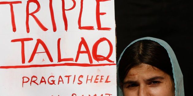 Activists of Joint Movement Committee during a protest against triple talaq at Jantar Mantar in New Delhi.