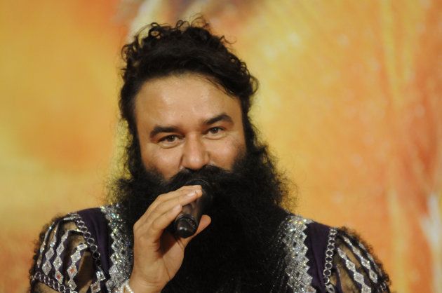 Head of Dera Sacha Sauda sect Gurmeet Ram Rahim Singh addressing the media during the premiere of his movie MSG-2 at sector-29 on September 16, 2015 in Gurgaon.