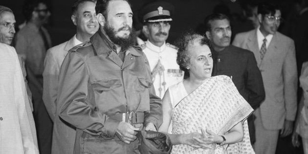 NEW DELHI: Fidel Castro is met by Indira Gandhi on his arrival at airport.