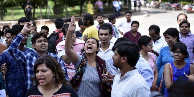 Students during a protest in JNU earlier this year.