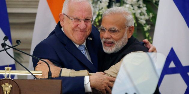 Israeli President Reuven Rivlin and Narendra Modi.