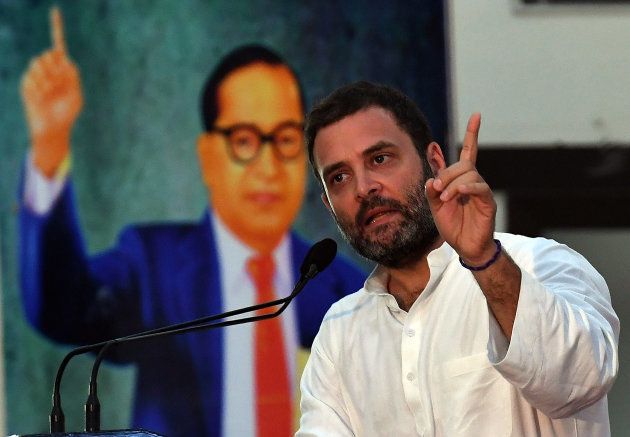 India Congress Party Vice President Rahul Gandhi gestures while delivering his speech during a conclave 'Save Composite Culture' event organised by senior Janta Dal (U) leader Sharad Yadav in New Delhi.