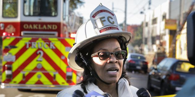 OAKLAND, CA - DECEMBER 03: Oakland Fire Chief Teresa Deloach Reed speaks to the press following an overnight fire that claimed the lives of at least nine people at a warehouse in the Fruitvale neighborhood on December 3, 2016 in Oakland, California. The warehouse was hosting an electronic music party. (Photo by Elijah Nouvelage/Getty Images)