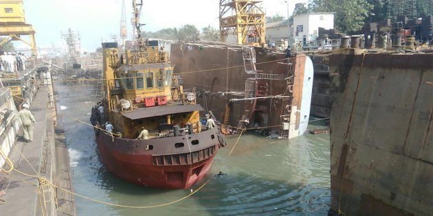 Frontline Indian Navy ship INS Betwa after it tipped over.