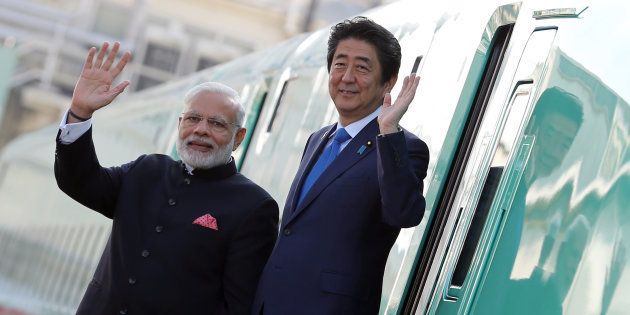 Narendra Modi, India's prime minister, left, and Shinzo Abe, Japan's prime minister