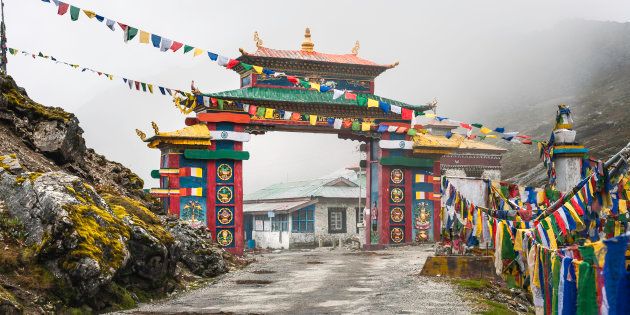 The Buddhist gateway into Tawang on Highway 229.