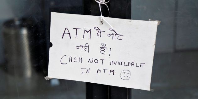 A notice is displayed outside an ATM counter in Ajmer, India November 28, 2016. REUTERS/Himanshu Sharma