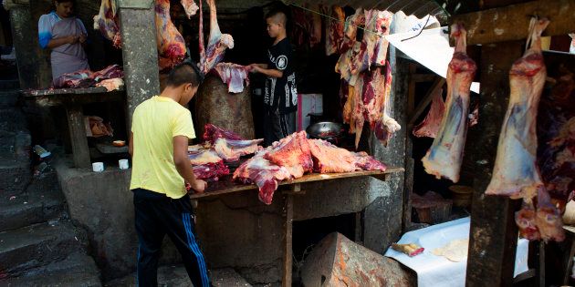 Beef is being sold at Lewduh Bazar in Shillong, Meghalaya.