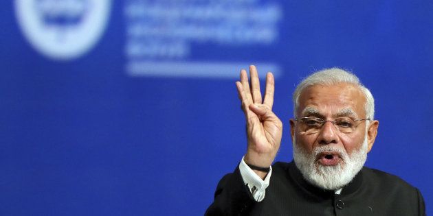 Indian Prime Minister Narendra Modi gestures during a session of the St. Petersburg International Economic Forum (SPIEF), Russia, June 2, 2017. REUTERS/Vladimir Smirnov/TASS/Host Photo Agency/Pool EDITORIAL USE ONLY.