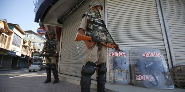 Representative image. Indian Central Reserve Police Force (CRPF) personnel stand guard in front of closed shops during a strike in Srinagar June 17, 2015.