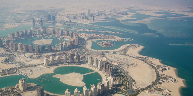 Flying over Qatar, Doha. The view from the airplane. Stock image