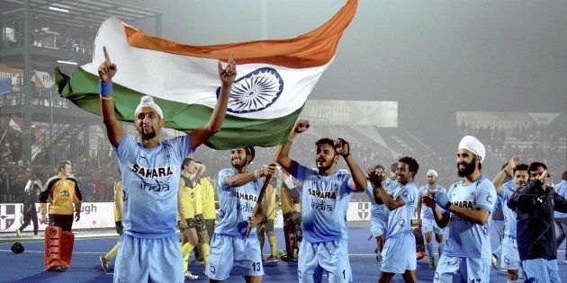 Lucknow: Indian players celebrate after defeating Australia in the Junior World Cup Hockey semifinal match in Lucknow on Friday, 16 December, 2016.
