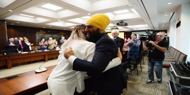 NDP Leader Jagmeet Singh arrives to his first caucus meeting since being elected leader, in Ottawa on Oct. 4, 2017.