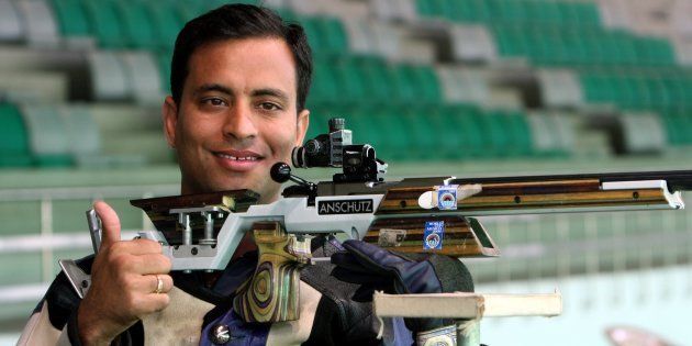 NEW DELHI, INDIA - FEBRUARY 23: Sanjeev Rajput after winning the 50m rifle 3 positions men's individual event at the Commonwealth Shooting Championship in New Delhi on February 23, 2010.