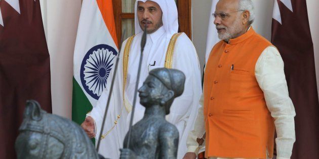 Indian Prime Minister Narendra Modi meets Prime Minister of Qatar, Sheikh Abdullah bin Nasser bin Khalifa Al Thani at Hyderabad House in New Delhi on December 03, 2016.