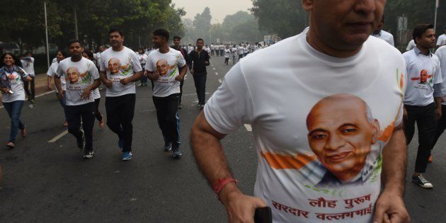 Indian nationals participate in the Run for Unity event in New Delhi on October 31, 2017.