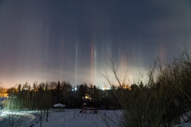 The light pillars were still in the sky when Melanson woke up. She shot this photo at 6:08 a.m. on Dec. 30.