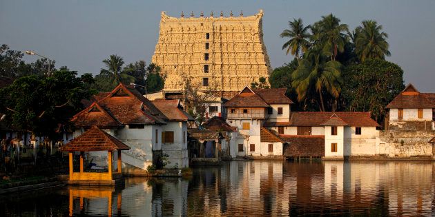 A view of Sree Padmanabhaswamy temple in Thiruvananthapuram, capital of the southern Indian state of Kerala, February 20, 2012. The documentation of the treasure unearthed at the famed Sree Padmanabhaswamy temple last year began Monday morning with a joint meeting of the two committees appointed by the Supreme Court. The temple is believed to have a treasure trove of precious jewels which is estimated to be worth more than Rs.one lakh crore, making it the richest temple in the world, the Hindustan Times reported on Monday. REUTERS/Danish Siddiqui (INDIA - Tags: SOCIETY RELIGION)