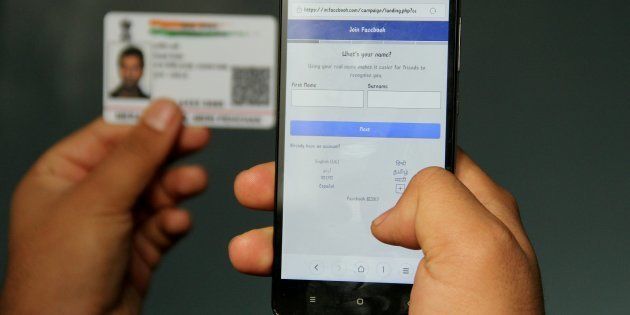 Facebook's mobile site is testing the 'name as per Aadhaar' prompt when users create a new account. (Photo by Nasir Kachroo/NurPhoto via Getty Images)