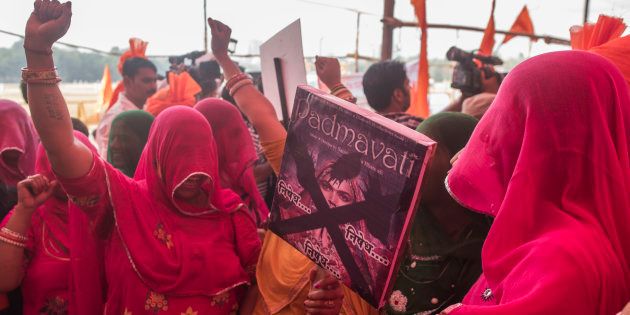 MUMBAI, INDIA - NOVEMBER 20: Akhil Bhartiya Maratha Mahasangha and Akhil Bhartiya Shatriyasangh protest against Padmavati movie at Azad Maidan on November 20, 2017 in Mumbai, India. Image used for representational purposes only.