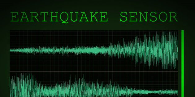A mocked up screen showing seismic activity 'earthquake sensor' with 6.5 on the Richter scale.