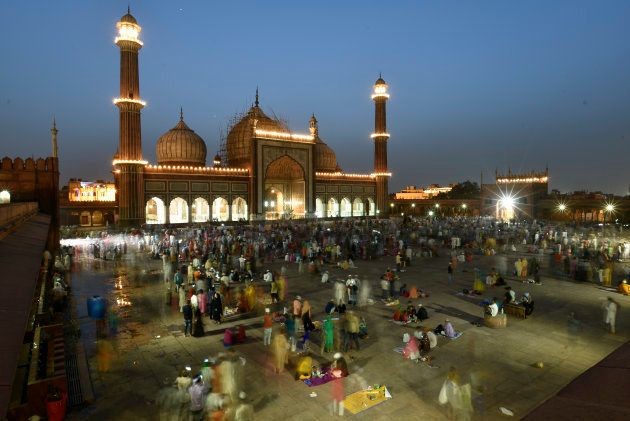 Delhi's Jama Masjid lit up for Eid. People gather here every year to wait for the sighting of the moon that marks the festival of Eid.