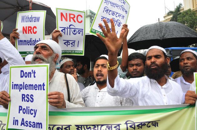 Indian Muslims at a protest rally against Assam Government and Indian ruling political party Bharatiya Janata Party (BJP).