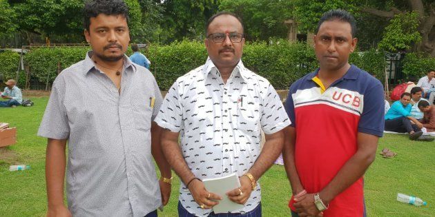 Aabhijeet Sharma (centre) outside the Supreme Court of India.
