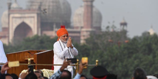 Indian Prime Minister Narendra Modi at the Red Fort in New Delhi on August 15, 2018