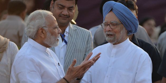Prime Minister Narendra Modi and former prime minister Manmohan Singh in a file photo.