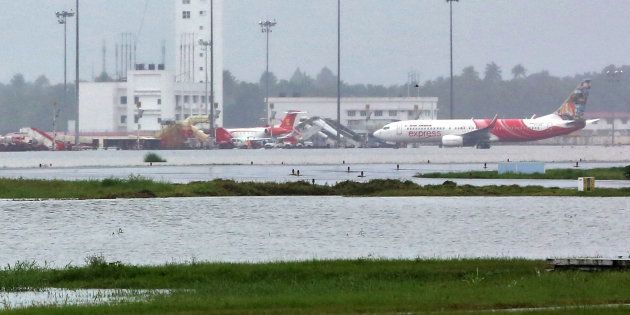 The flooded Cochin international airport during the Kerala floods.